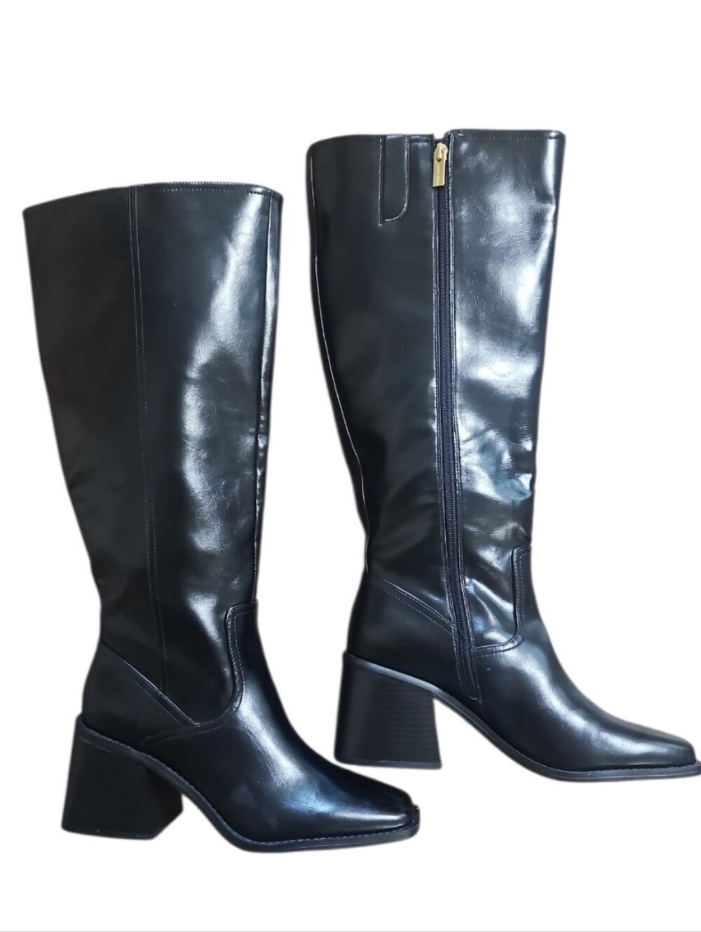 Vince Camuto Sanea Black Leather Knee High Boots Wide Calf 8.5 - Picture 8 of 15